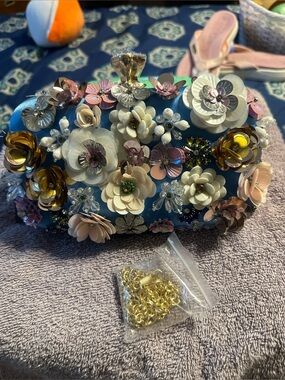 Blue FloralBebe  Embellished Evening Clutch